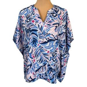 Simply Southern Small Blue Pink Floral Print V Neck Tunic Top Swim‎ Cover Brunch